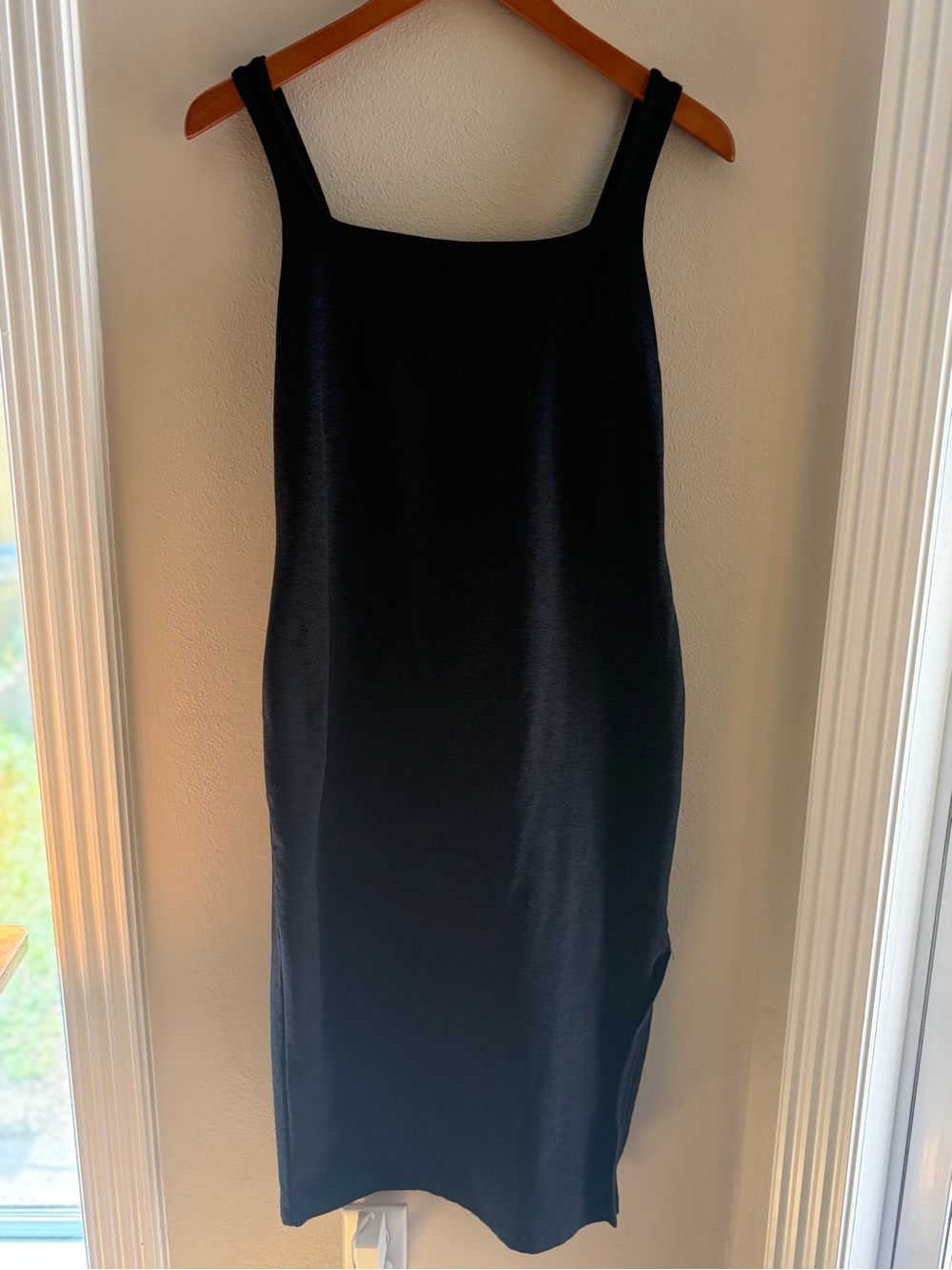 Beyond Yoga Black Spacedye Square Neck Tank Midi Dress Size L Bodycon Lounge
